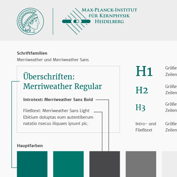 Design, Visualisierung und Struktur der Website des Max-Planck-Instituts für Kernphysik Heidelberg.