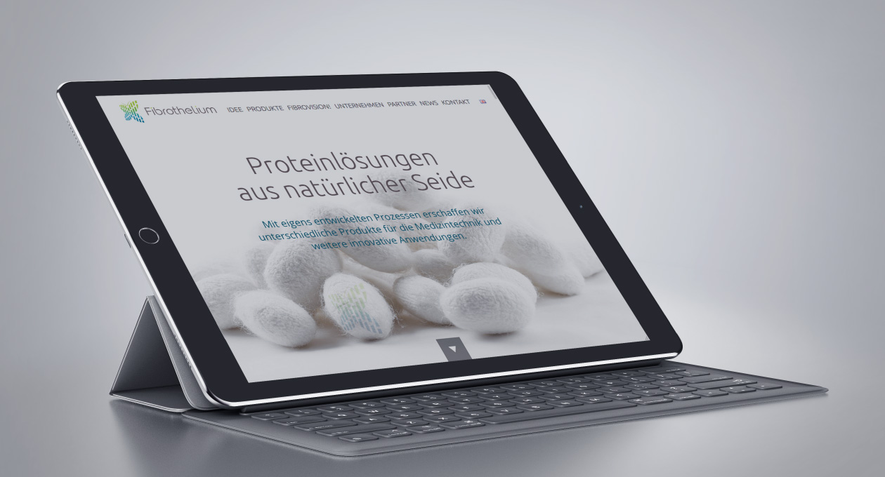 Ansicht der Website von Fibrothelium auf einem Tablet.