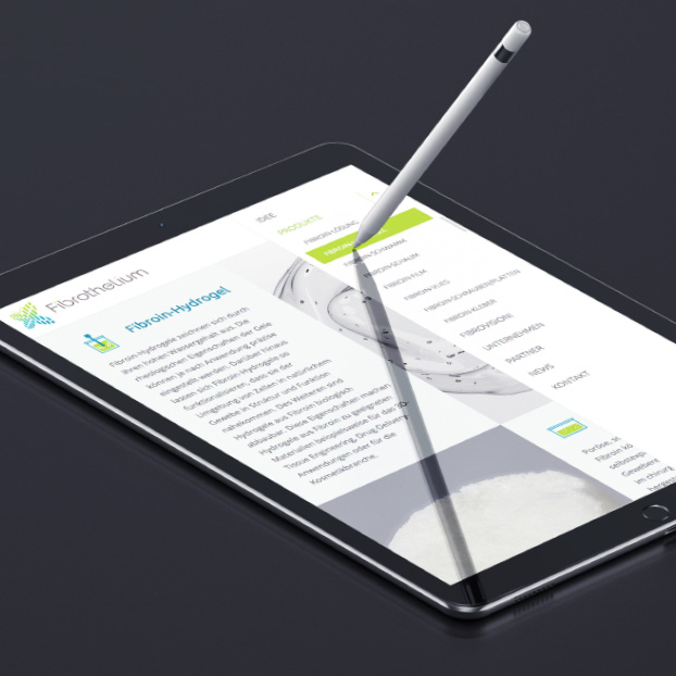 Ansicht der Website von Fibrothelium auf einem Tablet.