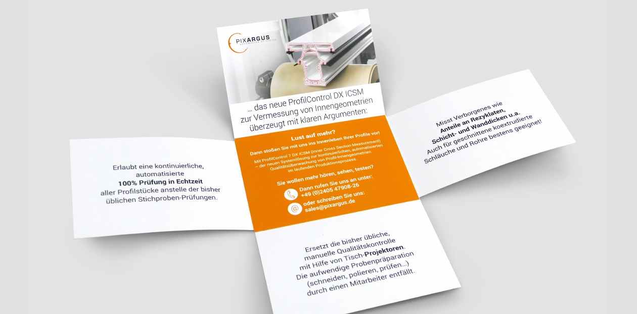 Flyer PIXARGUS zum neuen ProfilControl DX ICSM zur Vermessung von Innengeometrien.
