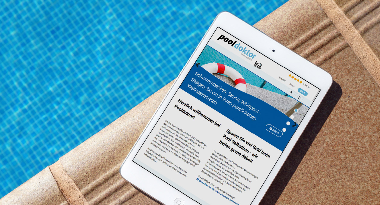Pooldoktor Webdesign auf dem Tablet.