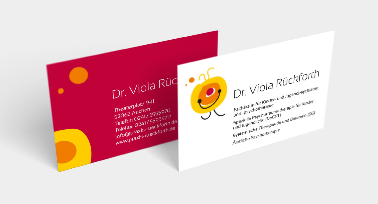 Visitenkarte von Dr. Viola Rückforth. Ansicht beider Seiten.