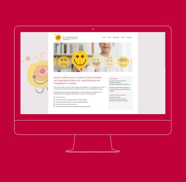 Ansicht der Website der Praxis von Dr. Viola Rückforth auf einem PC.