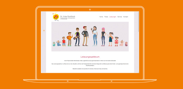 Ansicht der Website der Praxis von Dr. Viola Rückforth auf einem Laptop.