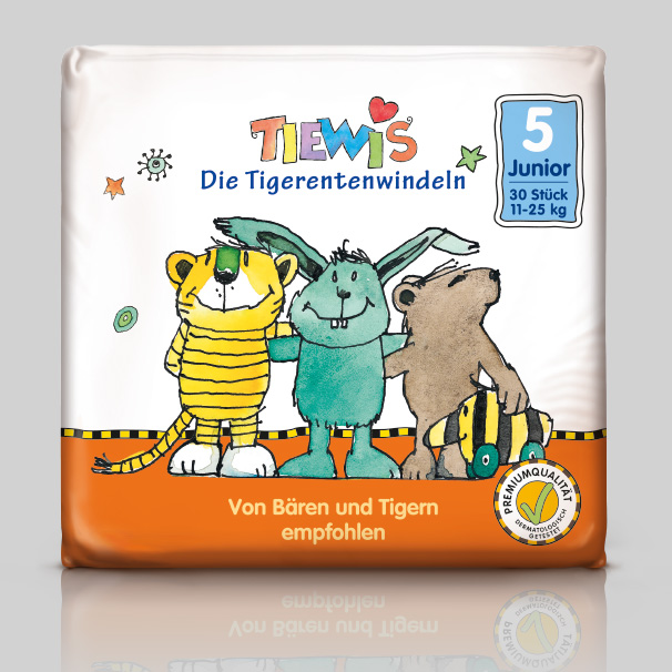 Verpackung Tiewis. Die Tigerentenwindeln.