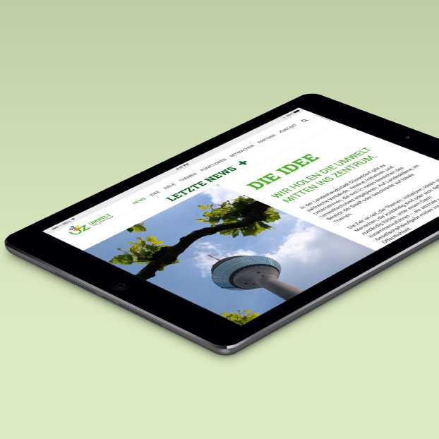 Websiteansicht von Umwelt-ins-Zentrum auf einem Tablet.
