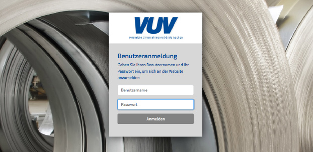 Vereinigte Unternehmenrverbände Aachen e.V. (VUV): Ansicht der Benutzeranmeldung.