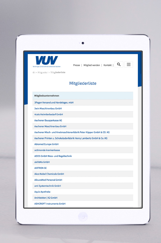Vereinigte Unternehmerverbände Aachen e.V.: Ansicht Mitgliederliste