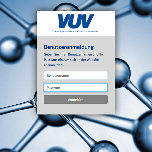 Vereinigte Unternehmenrverbände Aachen e.V. (VUV): Ansicht der Benutzeranmeldung.